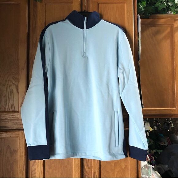 NWT Swet Tailor Stretch Microfleece Quarter Zip Striped Blue - L - Picture 1 of 10